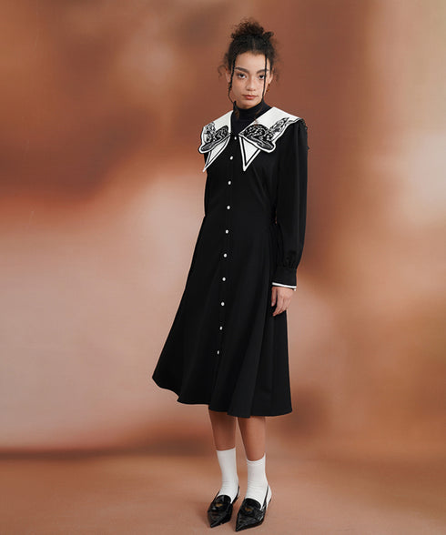 Deer Embroidery Collar Dress